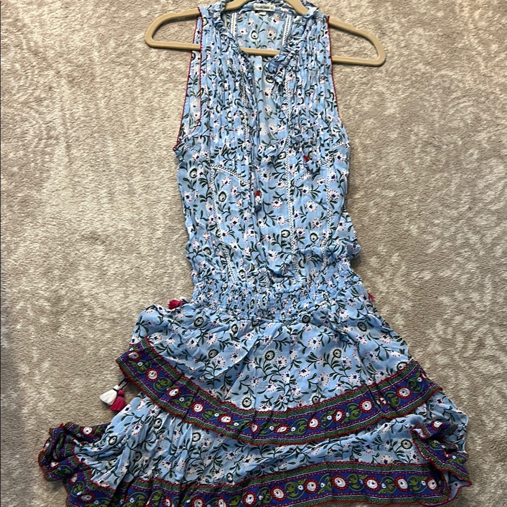 Poupette St. Barth Floral Blue Sleeveless Dress